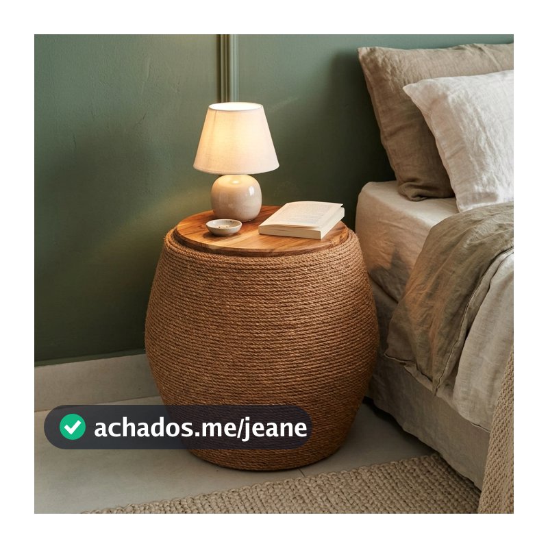 Puff Mesa Petisqueira Artesanal Sisal Vermelho Vinho Terracota Natural