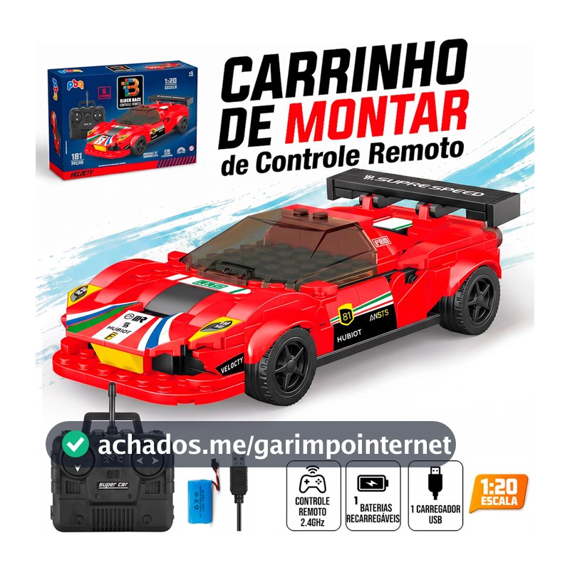 Carrinho De Controle Remoto Bloco De Montar 181 Peças Brinquedo Recarregável Usb Infantil