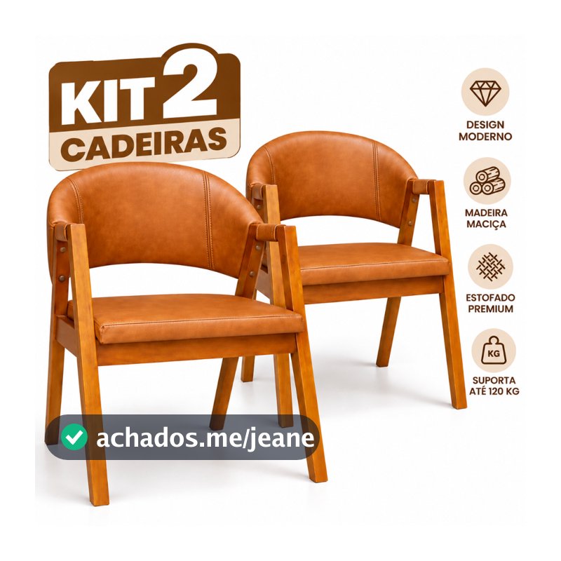 Kit 2 Cadeiras Sala de Jantar Madeira Maciça Estofada Linho ou Courino – ODETE