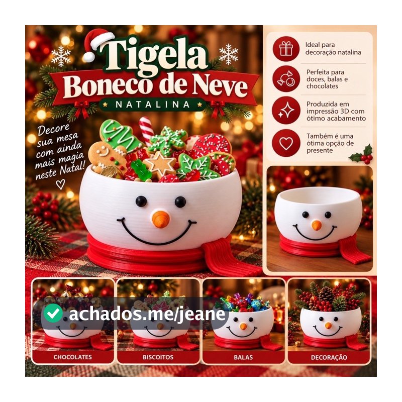 Tigela Boneco de Neve Natal Porta Doces Balas Chocolates Enfeite Decoração Mesa Natalina 16cm