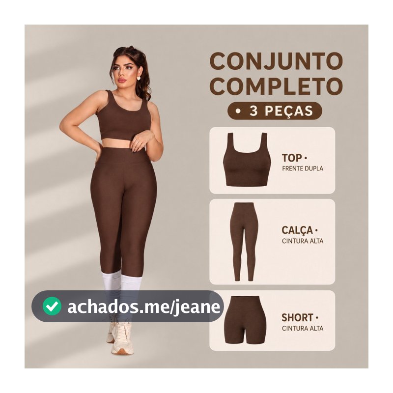 Trijunto Fitness Feminino Kit 3 Peças Calça Leg + Short + Top