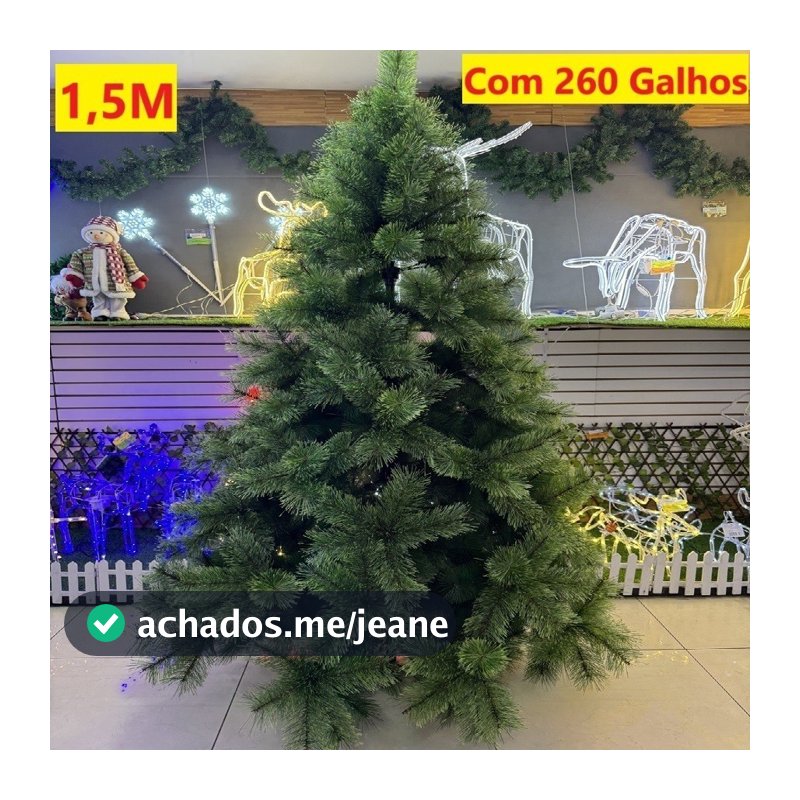 Árvore De Natal Pinheiro 1,50M E 260 Galhos Apoio De Metal Verde Ou Branco Família Natalina