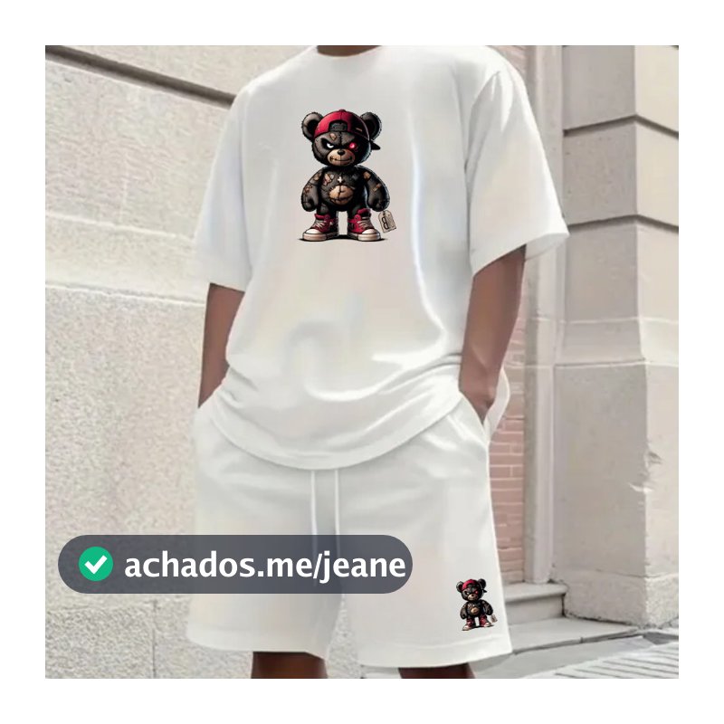 Kit Camiseta Oversized e Bermuda Moletinho Camiseta 100% Algodão URSO BLACK