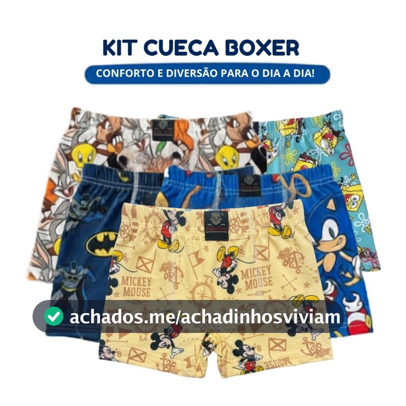 Kit Cueca Boxer Box Infantil  Masculina Confortável Microfibra Estampas Sortidas 5-10