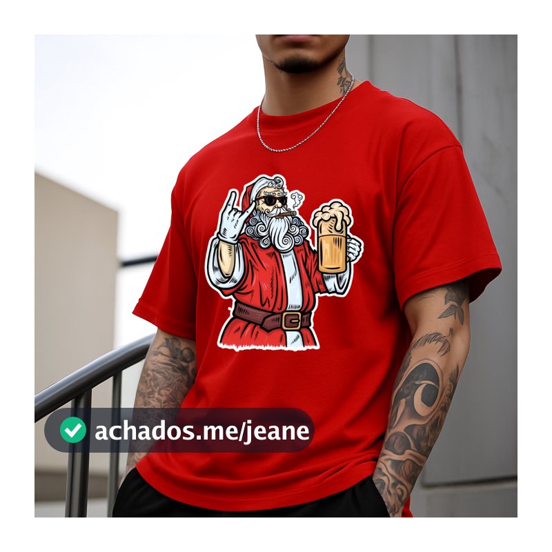 Camisa Camiseta Masculina Natal Papai Noel Rock Camisa Natal Blusa Masculina 100% Algodão Presente