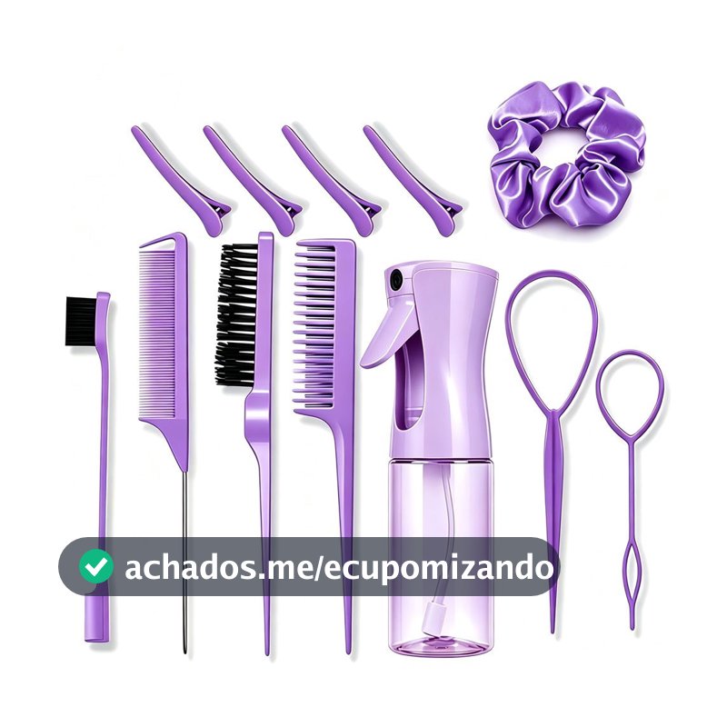 Kit Ferramentas de Cabelo | Opções 3/5/10/11 peças: pente, borrifador, ferramenta trança, clipes e scrunchies