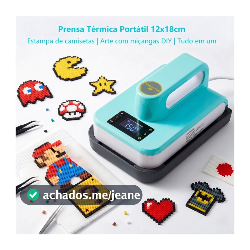 Mini Prensa Térmica Portátil 12x18cm Mecolour para Camisetas, Strass e Trabalhos com Miçangas