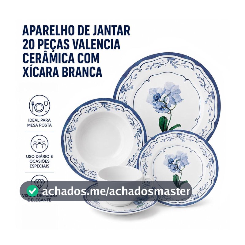 Aparelho de Jantar 20 Peças Valencia Cerâmica com Xícara Para Transformar Sua Mesa - Alleanza