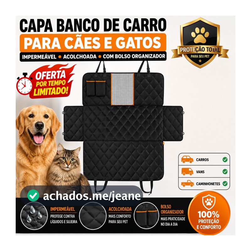 Capa Protetora Pet Impermeável para Banco de Carro com Cinto de Segurança