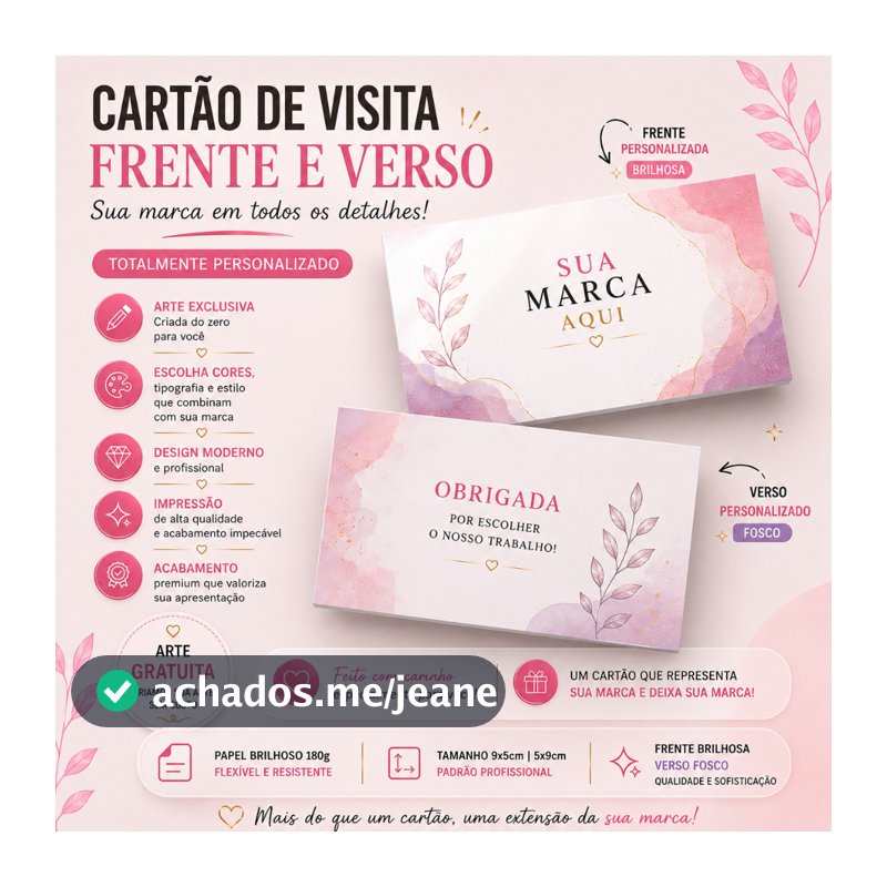 100 Cartões de Visita Personalizados | Arte Exclusiva | Frente e Verso | Alta Qualidade | Papel 180g
