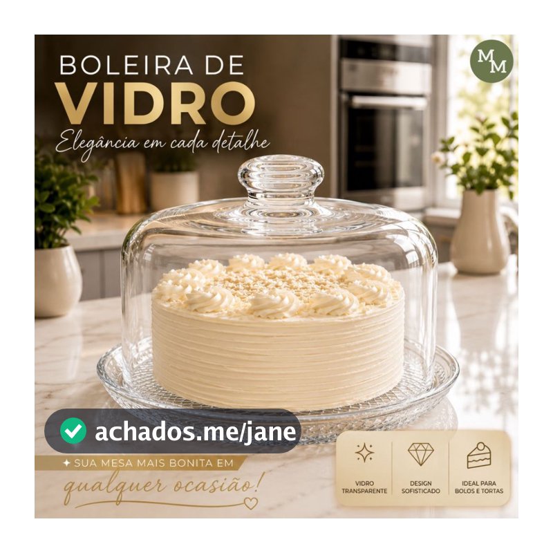 Boleira de Vidro com Tampa Transparente Redonda para Bolos Tortas e Doces