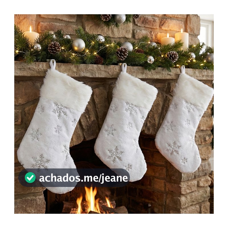 Kit 3 Bota Natalina para Pendurar Branca Neve 38x18cm Natal Árvore Guirlanda Decoração Enfeite Papai Noel Prata