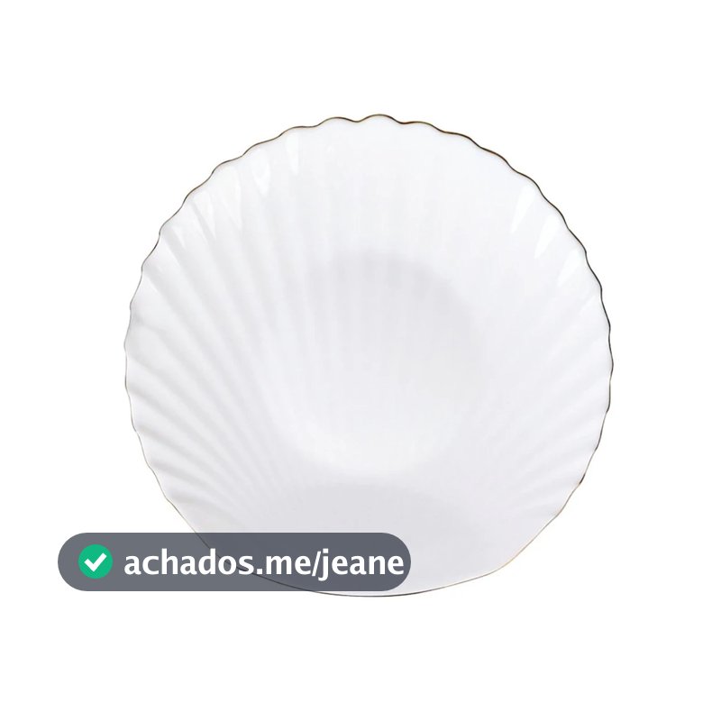 Prato De Sobremesa Branco Concha 20cm Borda Dourada Gold Rim