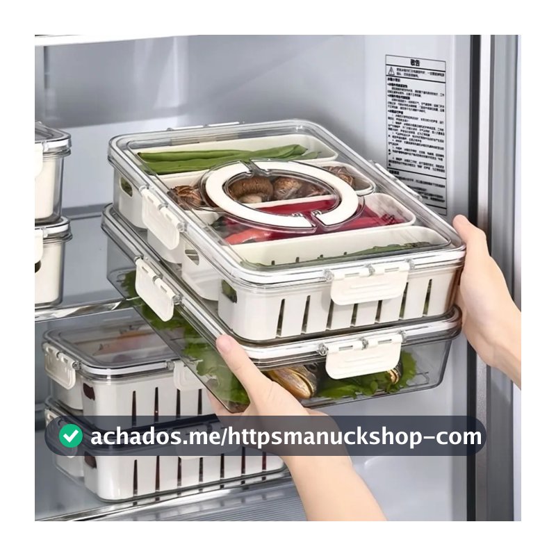 Organizador de Geladeira Caixa Multiuso para Temperos e Especiarias Divisórias Removíveis com Tampa