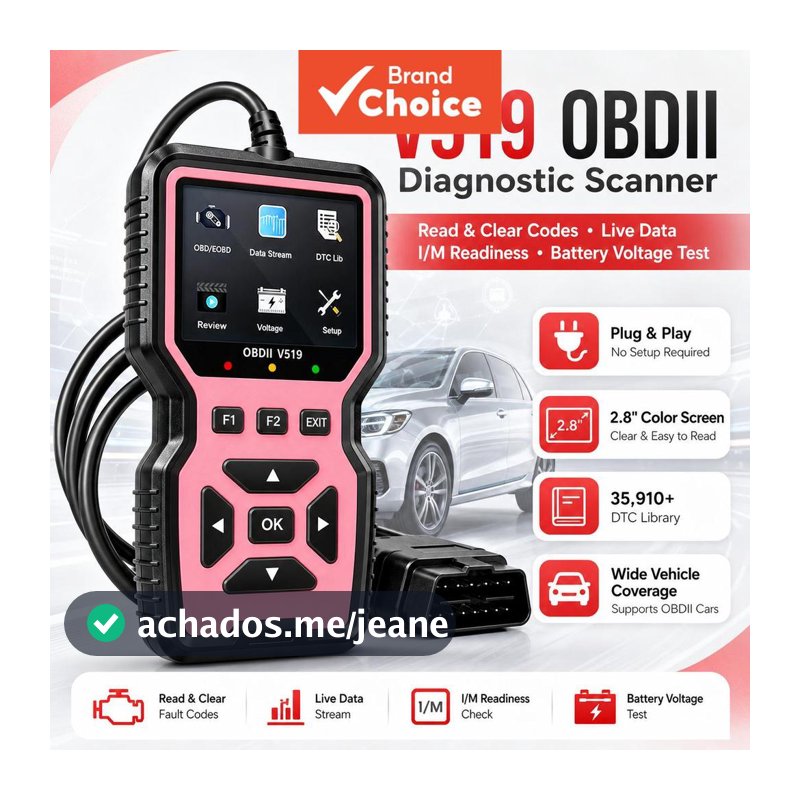 V519 Scanner OBD2, Ferramenta de Diagnóstico Automotivo, Leitor de Códigos de Falha de Motor OBDII EOBD, Apagador de