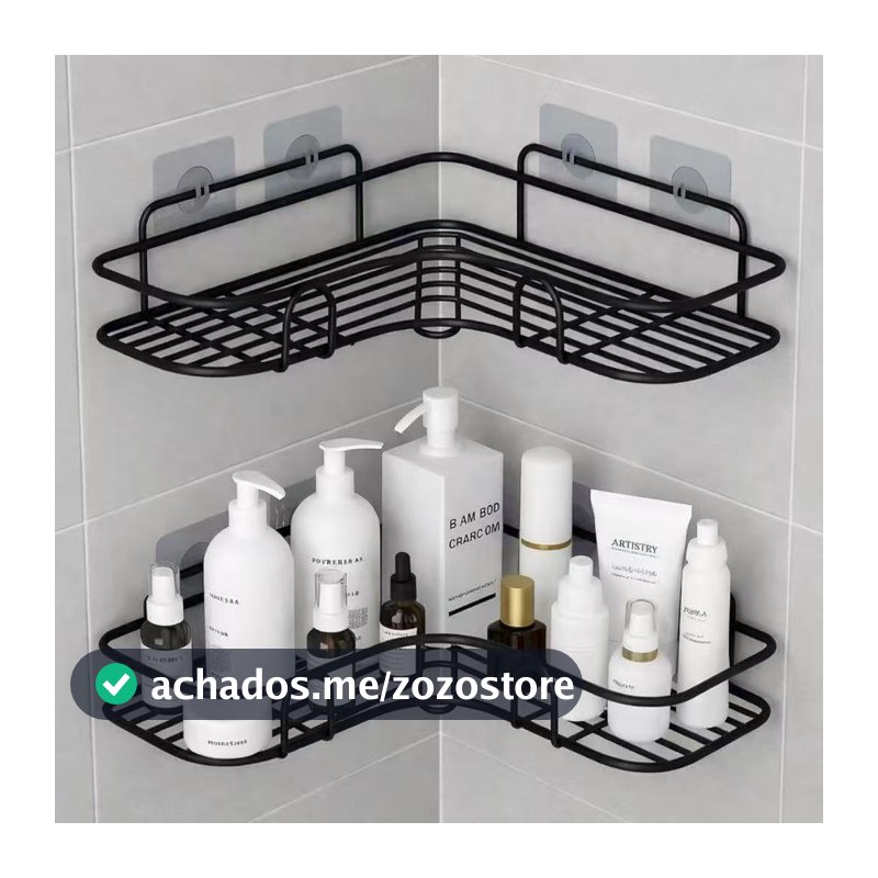 Prateleira de Metal Adesiva Sem Furo para Banheiro e Cozinha, Organizador de Parede Porta Shampoo e Sabonete