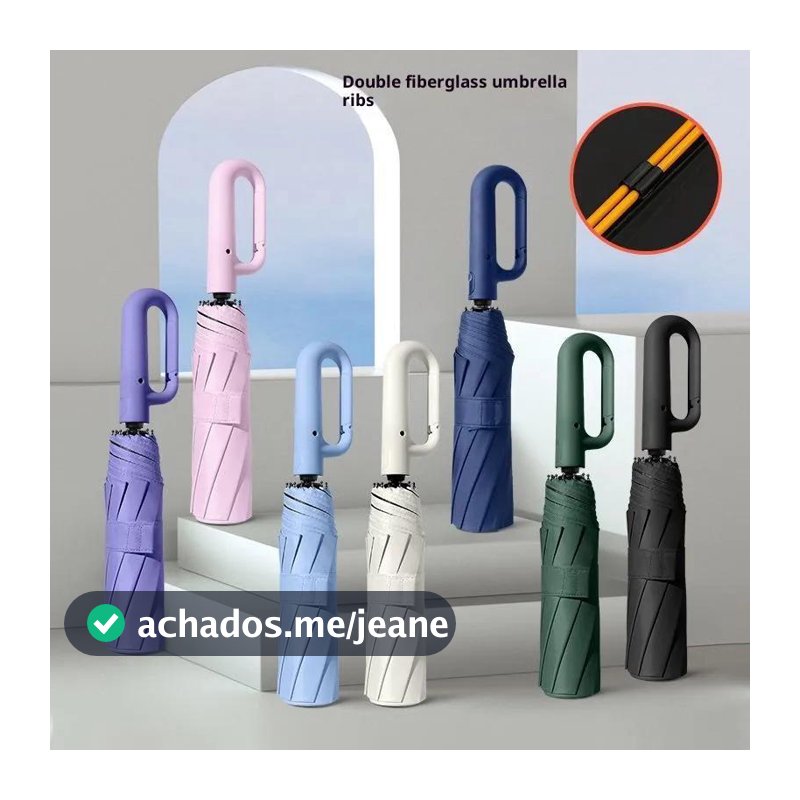 Guarda-Chuva Automático com Fivela Reforçado Contra Vento Proteção Solar Blackout Fibra de Carbono Durável e Impermeável