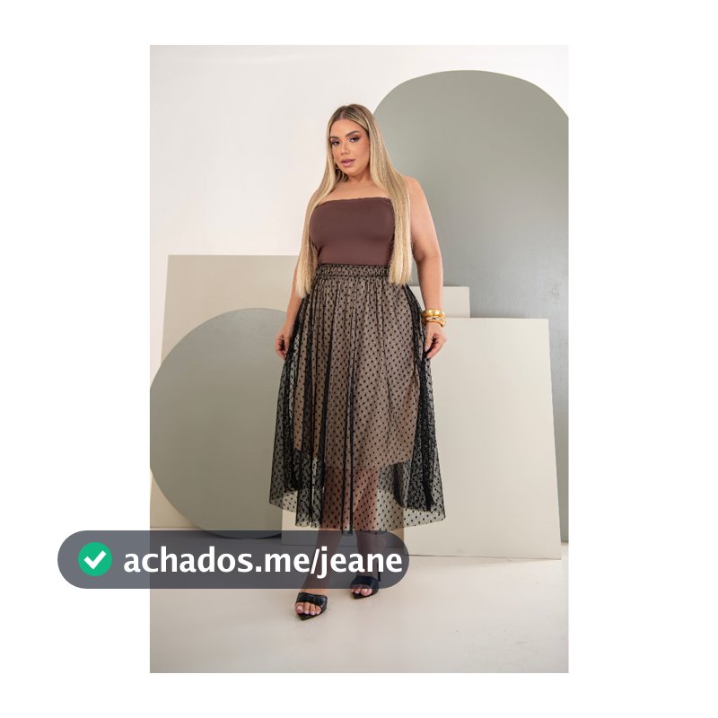 Saia Plus Size Midi Tule Com Forro Cintura Alta Elegante