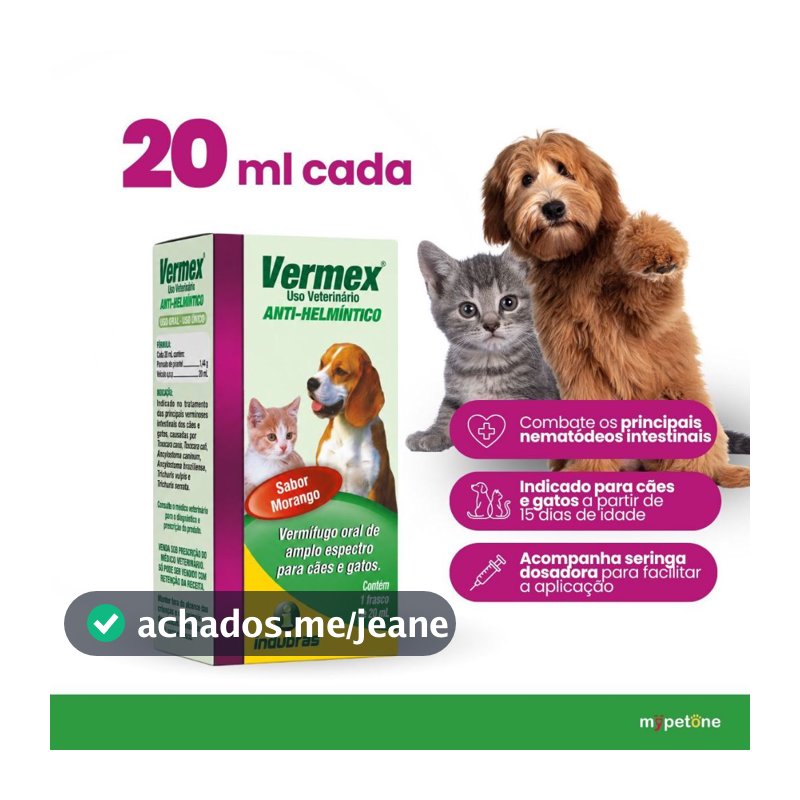 Vermífugo Vermex Oral 20ml Indubras para Cães e Gatos