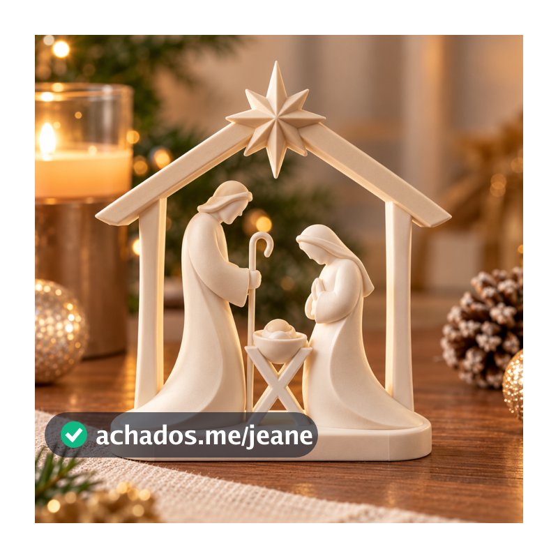 Presépio de Natal Sagrada Família Decorativo com Estrela Para Mesa Sala Aparador Estante em Bege ou Branco