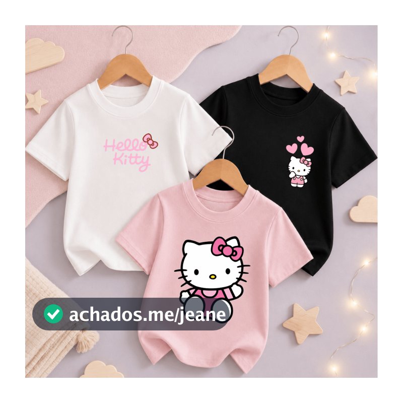Kit 3 Camisetas Hello Kitty Estilosas Rosas Delicadas 2 ao 16