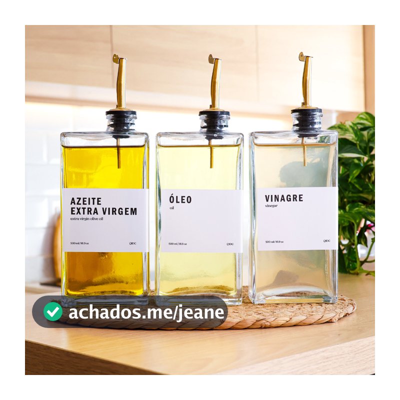Galheteiros Luxo Vidro 500ml com Bico Dosador Dourado | Gold - Porta Azeite / Porta Óleo / Shoyu / Pimenta / Q1DC