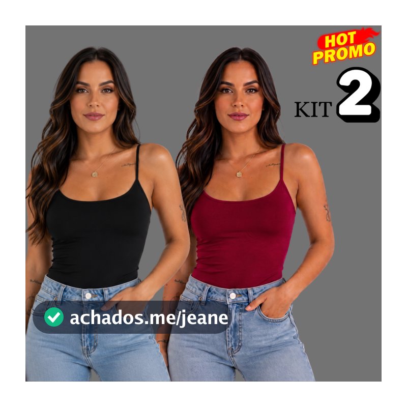 KIT 2 Blusa Regata Alcinha Feminina Suplex Alça Fina Básica Cropped Tube