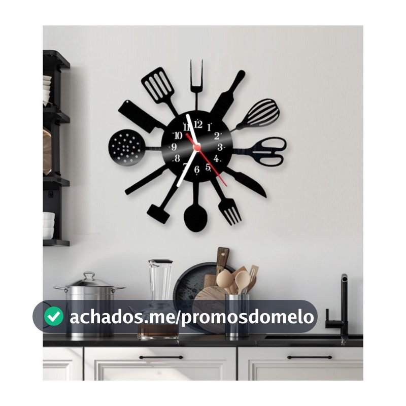 Relógio de Parede Cozinha Disco Decoração Retrô Vintage Utêncilios de cozinha Parede Relógio Grande 3D Black Friday