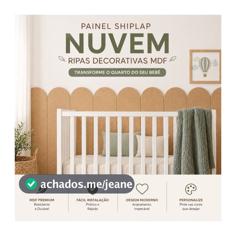Kit 8 Placas 120x42,5cm | Shiplap Nuvem MDF Painel Ripado Decorativo Quarto de Bebê Boiserie Parede