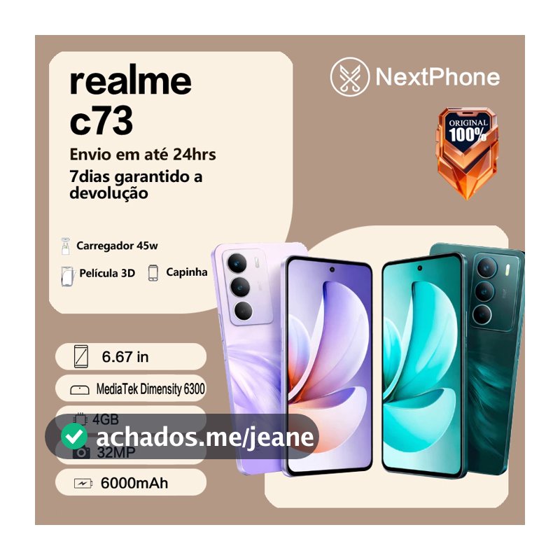 Realme C73 4+128GB 8+256GB RAM Dual Sim 120Hz 6000mAh IP68 Câmera 50MP