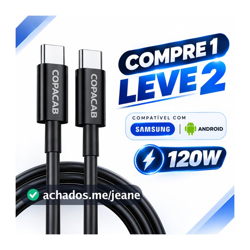 Cabo Carregador Super Rápido 120W Tipo C para Tipo C, p/Androi/Samsung Galaxy S26 S25Plus S24FE S23 S22 S21 Ultra USB-C