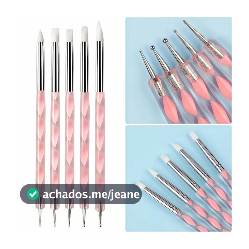 Kit 5 Peças Boleador e Esteca de Pincel Modelador Silicone Ideal P Biscuit/Clay/Argila