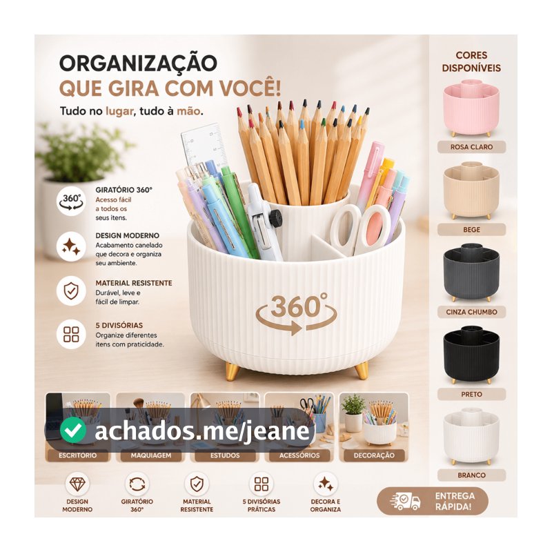 Organizador de Mesa Giratório Porta Canetas Lápis Escritório Escola Maquiagem
