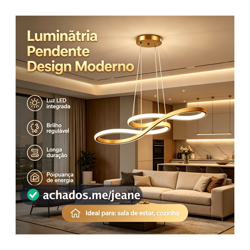 Luminária Pendente LED Moderna Bivolt 3 Cores de Luz em Um Brilho Regulável Ideal para Sala de Estar e Cozinha
