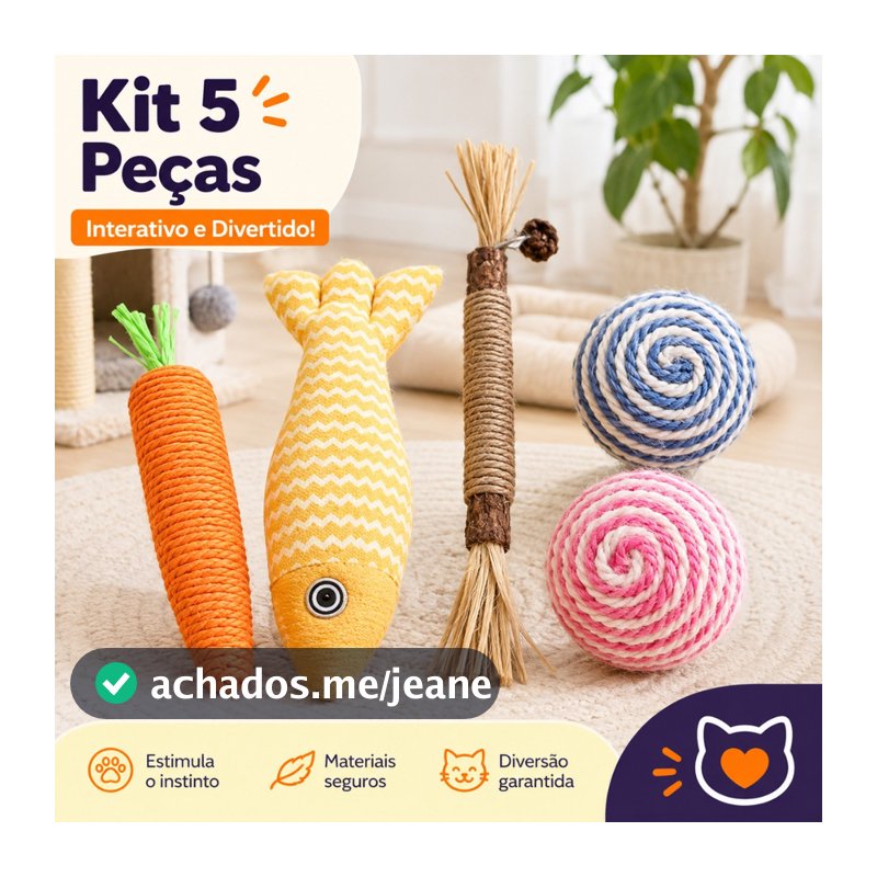 Kit 5 Brinquedos para Gatos com Catnip e Sisal - Mordedor Resistente para Dentes e Combate o Tédio