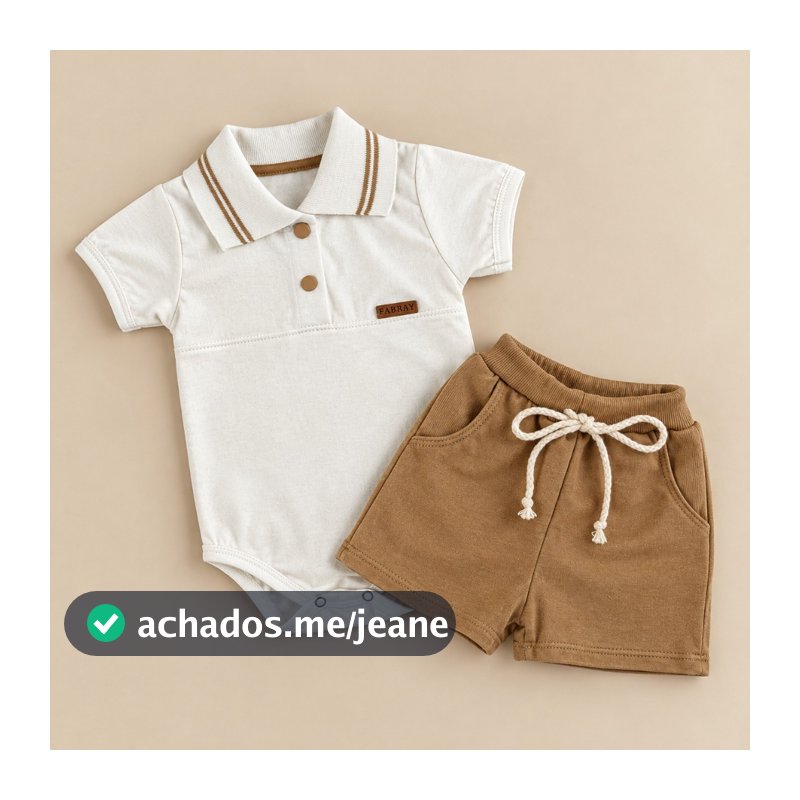 Conjunto 2 peças Body Polo e Bermuda Algodão - Bebê RN a 12 meses FA BABY
