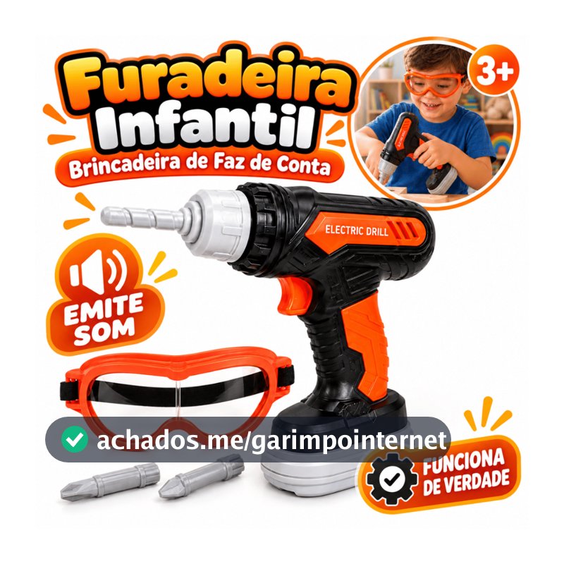 Furadeira Infantil Elétrica Brinquedo Óculos Som Realista