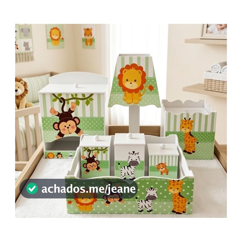 kit higiene bebê safari branco com verde