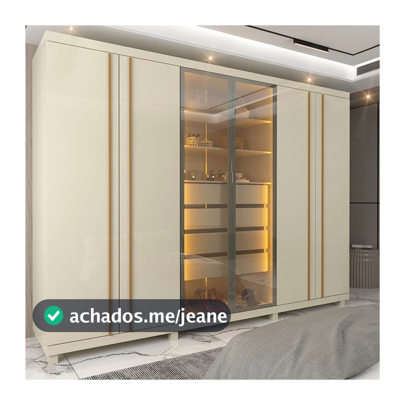 Guarda-Roupas Casal 6 Portas com Pés e LED Absolut New Reflecta 100% MDF Off White Off White