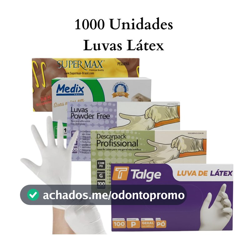 1000 Luvas de Látex com Pó – Brancas – Tamanhos P/M/G/PP – Talge / Descarpack / Medix / Supermax