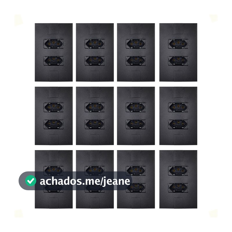 Kit 12 Conjunto Tomada Dupla 4x2 Preto Fosco 20a Pluzie