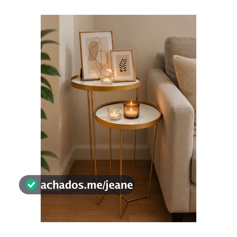 Conjunto de Mesa Lateral com Espelhos Para Decoração Kit com 2 Unidades