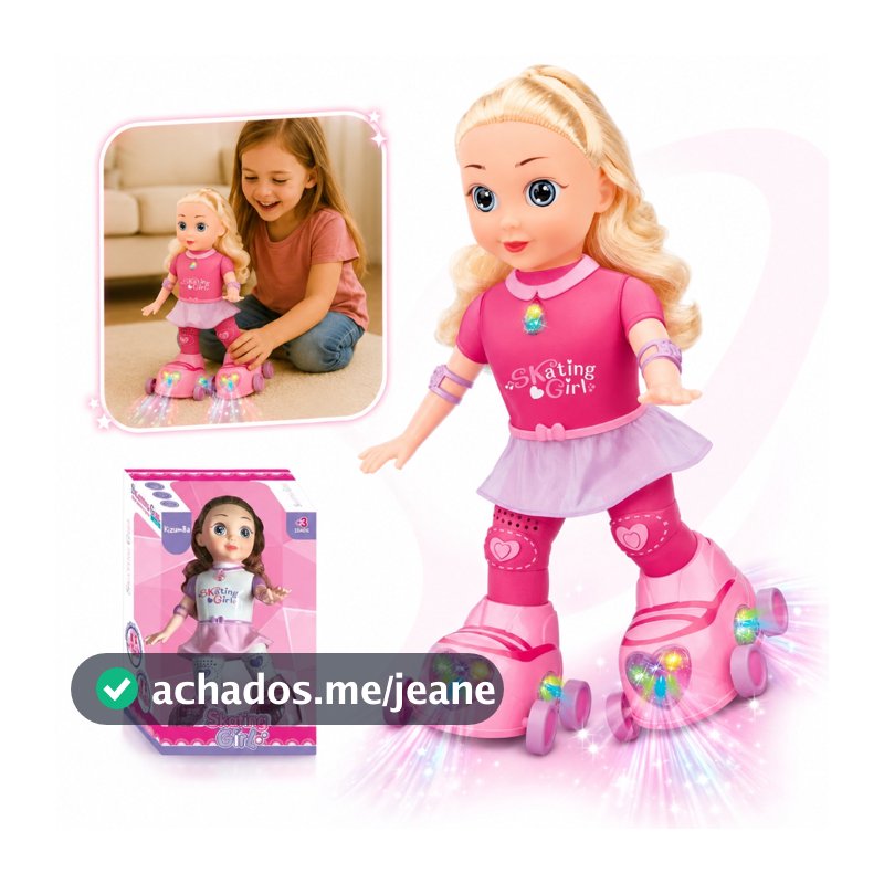 Boneca Patinadora Luz Led Anda Canta Dança Skating Girl Patins Luzes Criança Infantil Menina Kizumba