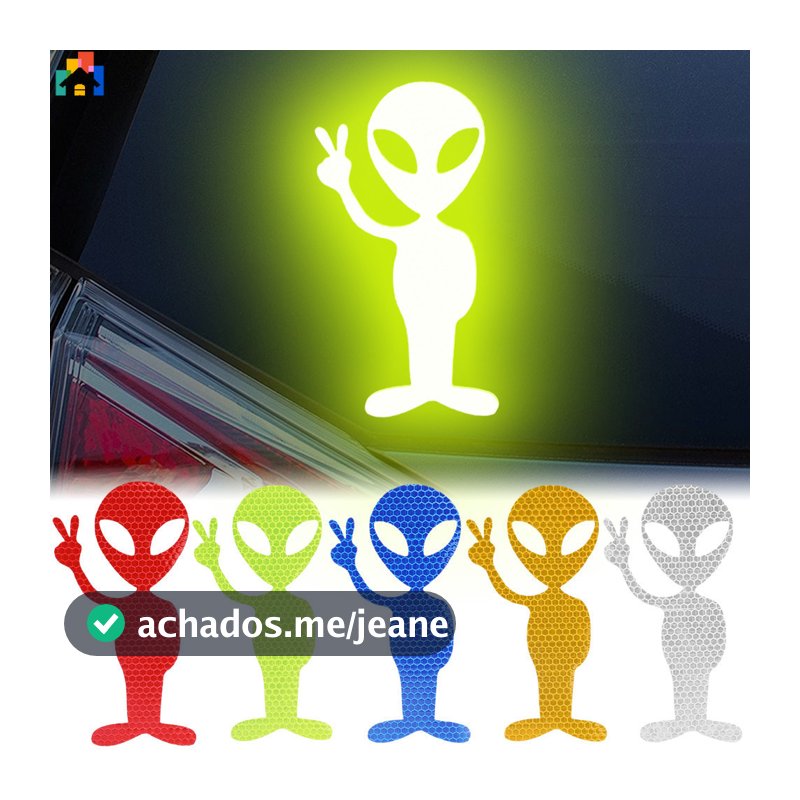 2Pcs Creative Car Reflect Light Stickers Personalidade Autocolantes Moda Alienígena Paz Altamente Refletiva Decalques Resistentes Ao Desgaste De Motocicletas Acessórios