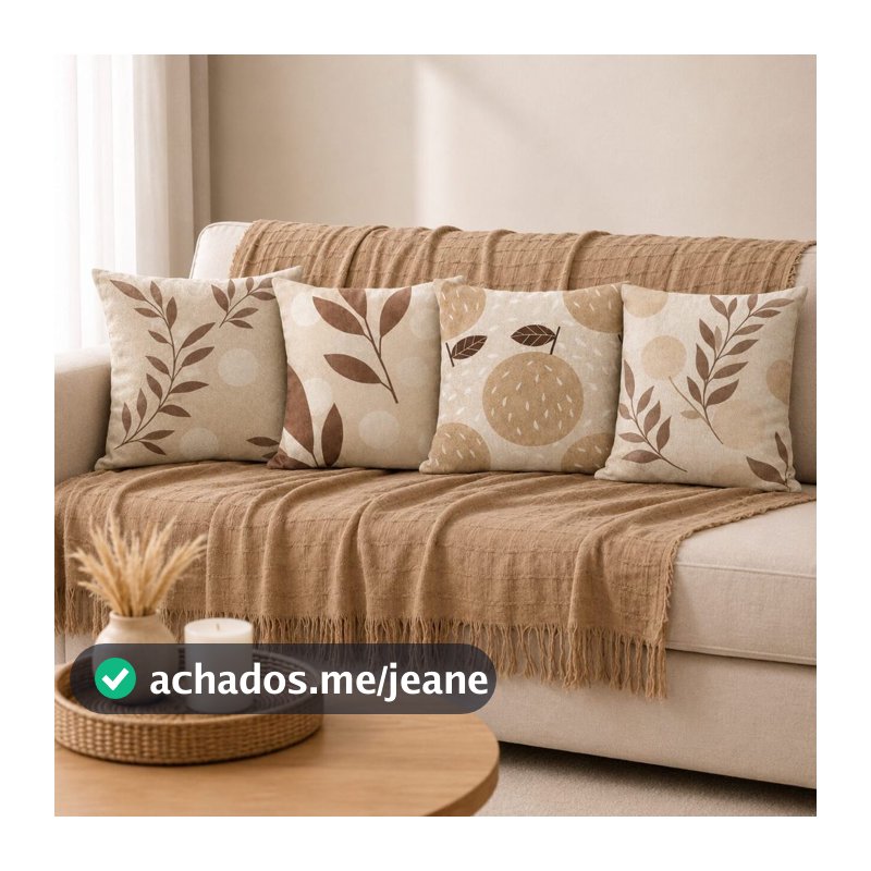 Kit Manta Decorativa P + 4 Capas de Almofadas Estampa Digital para Sala