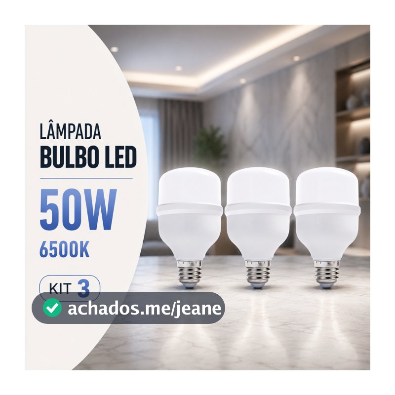 Kit 3 Lâmpada Led Super Bulbo 50w 6500k Branco Frio Bivolt 110v 220v E27 Econômica Branca Potente