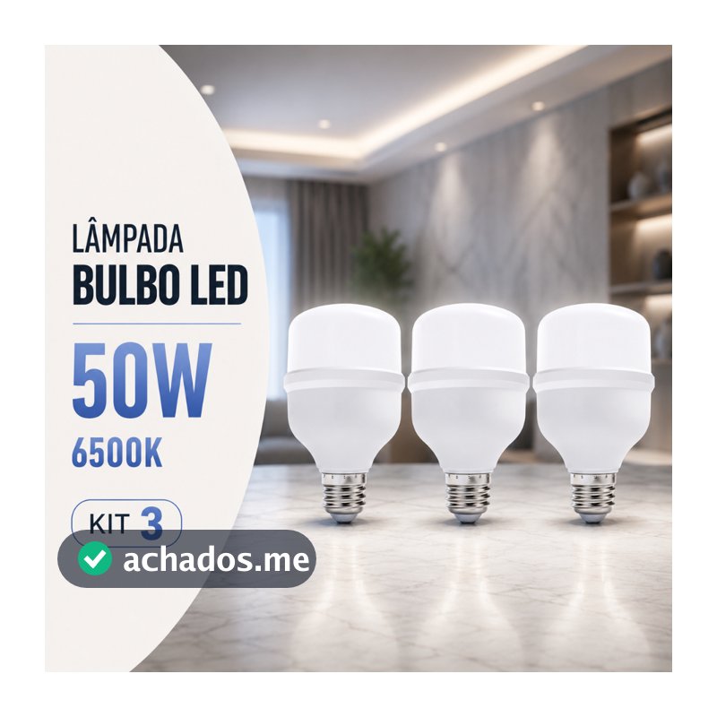 Kit 3 Lâmpada Led Super Bulbo 50w 6500k Branco Frio Bivolt 110v 220v E27 Econômica Branca Potente