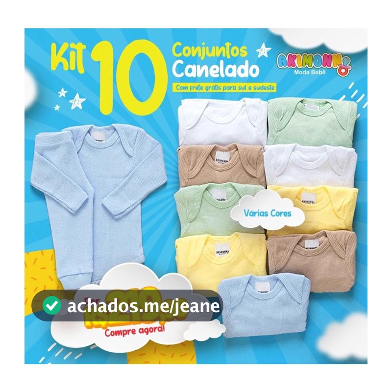 Kit 20 Peças Body e Calça Bebê Canelado 100% Algodão Longo