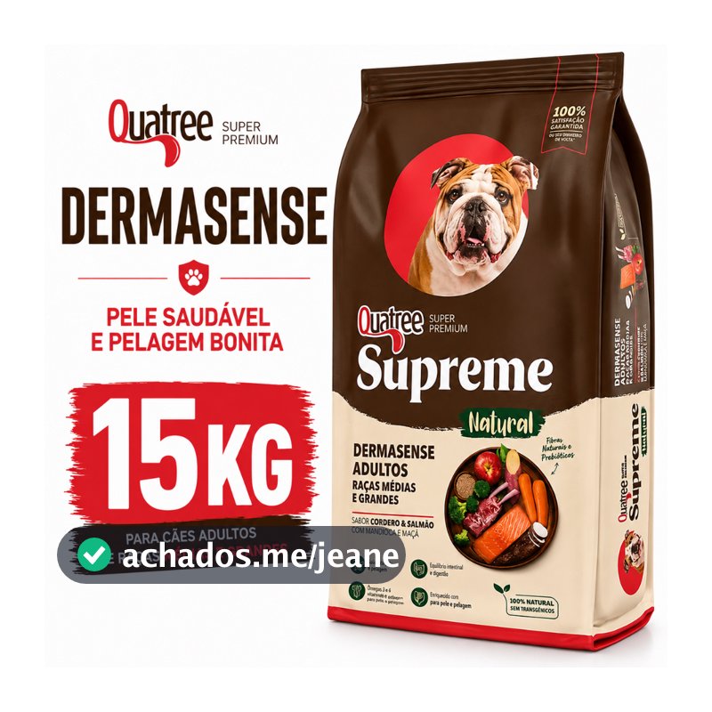 Ração Quatree Supreme Dermasense Quatree Dermato 15kg Cães Adultos Raças Médias e Grandes Envio Rápido