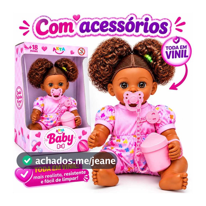 Boneca Negra Bebê Reborn Afro Articulada 32cm Toda Vinil Com Acessórios - Envio Imediato -